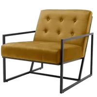 fauteuil lounge contemporain velours moutarde et métal noir