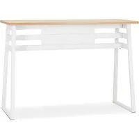 table de bar haute 'niki' en bois finition naturelle et pied en métal blanc - 150x60 cm