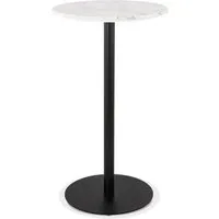 table haute ronde 'cory round' en pierre blanche effet marbre et métal noir - 60x60 cm