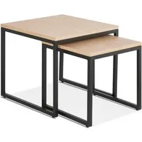 set de 2 tables gigognes emboîtables style industriel 'moma' en bois finition naturelle et métal noir