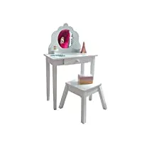 kidkraft coiffeuse avec miroir et tabouret blanc pour enfants, bureau avec rangement, table enfant avec chaise en bois, meubles de chambre d'enfant, 13009