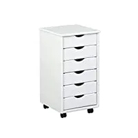 inter link – caisson de bureau à roulettes – avec tiroirs – meuble de rangement mobile - pin massif - 6 tiroirs – blanc vernis