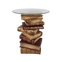 design toscano la puissance de décoration de livres vintage table d'appoint d'empilement avec dessus en verre, 53.25 cm, polyrésine, palette complète de couleur