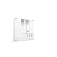 rauch möbel brême armoire tournante blanche avec 2 8 tiroirs 4 portes, comprend un ensemble d'accessoires de base 1 tringle à vêtements, 4 étagères lxhxp 181x199x58 cm, blanc/miroir, largeur 181 cm