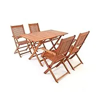 deuba ensemble de jardin sydney komfort en bois d'acacia certifié fsc® ensemble table et 4 chaises pliables salon de jardin