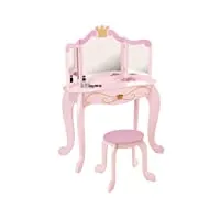 kidkraft coiffeuse avec miroir et tabouret princesse pour enfants, bureau avec rangement, table enfant avec chaise en bois, meubles de chambre d'enfant, 76123