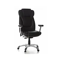 hjh office 668740 chaise de bureau, fauteuil de bureau embassy 200 noir en cuir, siège pivotant avec accoudoirs, appuie-tête intégré au dossier haut inclinable, grand confort grâce à son capitonnage