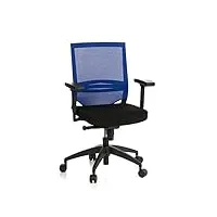 hjh office 657231 chaise de bureau, chaise bureau porto base noir/bleu, siège pour un usage professionnel, avec accoudoirs, dossier moyen inclinable en tissu maille respirant, soutien lombaire