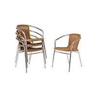 bolero lot de 4 chaises en osier avec cadre en aluminium finition naturelle