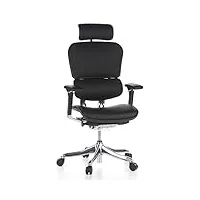 hjh office 652205 fauteuil de direction ergohumn plus cuir, chaise de bureau, avec soutien lombaire, ergonomique, noir