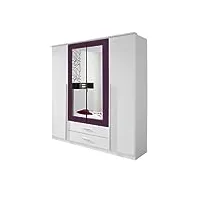 rauch krefeld armoire à 4 portes battantes, 2 tiroirs et miroir blanc/mûre dimensions (l x h x p) 181 x 199 x 56 cm