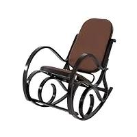 mendler rocking-chair, fauteuil à bascule m41 - imitation noyer, tissu marron