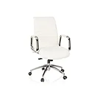 hjh office 600912 chaise de bureau, fauteuil de bureau à roulettes aspera 10 ivoire en cuir, siège pivotant haut de gamme avec accoudoirs, dossier moyen inclinable, design élégant et moderne,