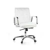 hjh office 600932 fauteuil de direction villa 10 cuir blanc crème chaise de bureau de qualité supérieur, dossier mi-haut, réglable en hauteur