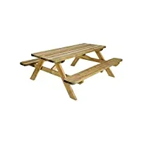 jardipolys table de pique-nique en bois 180 cm | grande table de jardin en bois familiale | table en bois avec bancs intégrés pour l'extérieur