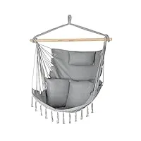 chaise suspendue avec 2 coussins, balançoire hamac - 100x130x75cm - bis 140 kg - pour intérieur et extérieur - style bohème adapté à tout décor - idéal our balcon ou jardin (gris)