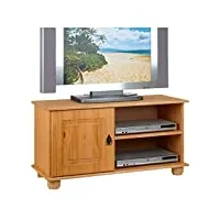 idimex meuble tv belfort banc télé de 94 cm en bois avec 1 porte et 2 niches, en pin massif finition cirée