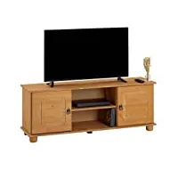 idimex meuble tv belfort banc télévision de 134 cm en bois style campagne avec 2 portes et 2 niches, en pin massif finition teintée et cirée