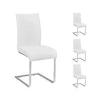 idimex lot de 4 chaises de salle à manger aladino piètement chromé revêtement synthétique blanc