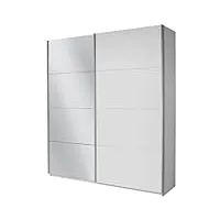 rauch möbel quadra armoire coulissantes 2 portes, blanc/miroir, avec pack d'accessoires de base 2 étagères 2 tringles à linge, l x h x p 181x210x62 cm