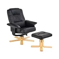 idimex fauteuil de relaxation charly avec repose-pieds pouf, siège pivotant et dossier inclinable, assise rembourrée confortable et relax, revêtement synthétique noir