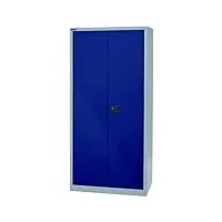 bisley armoire à portes battantes universelle, 4 étagères galvanisées, 5 oh, métal, corps 505 gris clair, façades bleu oxford, 50 x 91,4 x 195 cm