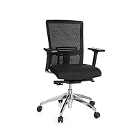 hjh office 657511 chaise de bureau, fauteuil de bureau haut de gamme astra base noir pour un usage intensif, avec accoudoirs, soutien lombaire intégré au dossier moyen en tissu maille résistant,