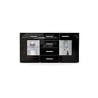 vladon buffet dressoir grömitz v1, corps en blanc mat/façades en noir haute brillance (139 x 72 x 35)