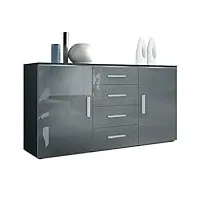 vladon buffet dressoir faro, corps en noir mat/façades en gris haute brillance (139 x 72 x 35)