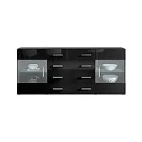 vladon buffet dressoir bari v2, corps en noir mat/façades en noir haute brillance (166 x 72 x 35)