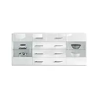 vladon buffet dressoir bari v2, corps en blanc mat/façades en blanc haute brillance (166 x 72 x 35)