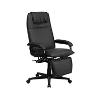 flash furniture fauteuil de bureau pivotant ergonomique inclinable en cuir à dossier haut avec accoudoirs, noir, set of 1