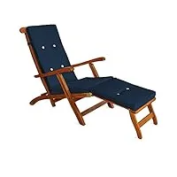 detex® coussin de transat | lanières de maintien à 8 boutons - en lin - bleu | coussins chaise longue bain de soleil