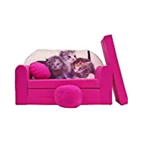 pro cosmo h6 canapé-lit futon pour enfant avec pouf/repose-pieds/oreiller, tissu rose, 168 x 98 x 60 cm, coton, pink
