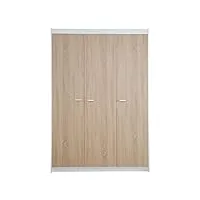 roba armoire enfant à 3 portes "gabriella" - garde-robe en bois avec penderie et 6 Étagères - blanc/décor bois