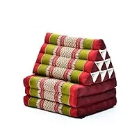 leewadee - matelas pliable confortable avec coussin lecture, futon japonais, chaise de sol ou pouf lit thaï 170 x 53 cm, vert rouge