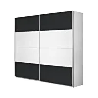 rauch möbel quadra armoire coulissantes 2 portes, blanc/gris métallisé, avec pack d'accessoires basic étagères 2 tringles à linge, l x h x p 181x210x62 cm, largeur 181 cm
