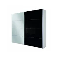 rauch möbel quadra armoire coulissantes 2 portes, blanc/verre/noir/miroir, avec ensemble d'accessoires de base étagères 3 tringles à linge, l x h x p 226x210x62 cm, autre, largeur 226 cm