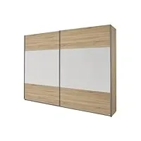rauch möbel quadra armoire coulissantes 2 portes, sonoma/chêne blanc, avec pack d'accessoires de base étagères 3 tringles à linge, l x h x p 271x210x62 cm, plastique, autre, largeur 270 cm