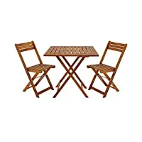 casaria® ensemble de jardin en bois d'acacia set 1 table et 2 chaises pliables pour extérieur terrasse balcon