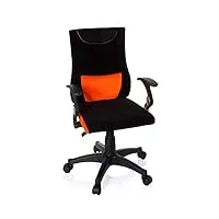 hjh office 670480 chaise de bureau enfant, chaise bureau pour enfant kiddy pro al noir/orange, siège capitonné avec accoudoirs, coussin de renfort lombaire intégré au dossier, ergonomique et
