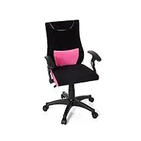 hjh office 670450 chaise de bureau enfant, chaise bureau pour enfant kiddy pro al noir/rose, siège capitonné avec accoudoirs, coussin de renfort lombaire intégré au dossier, ergonomique et confortable