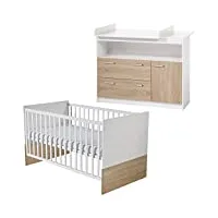 roba chambre bébé duo gabriella - lit Évolutif 70 x 140 cm + commode à langer - meubles certifiés eph - blanc / décor bois