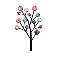 kare design portemanteau murale bubble tree, multicolore, acier, coton, 6 patères, decoration murale, vestiaire entrée, couloir, 111x65x7cm, coloré