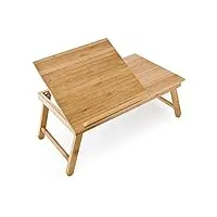 relaxdays 10016734 table pour ordinateur hxlxp : 24 x 55 x 33 cm portable table de lit pliante pliable avec un petit tiroir en bois de bambou tablette inclinable réglable support genoux laptop, nature