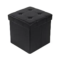 songmics tabouret pouf coffre boîte de rangement repose-pied cube siège pliable gagner de l'espace noir 38 x 38 x 38 cm lsf30b