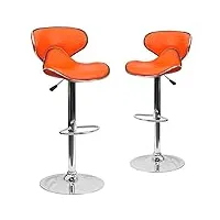 flash furniture meubles flash tabouret de bar en vinyle à hauteur réglable, acier simili cuir polyuréthane chrome, orange, 2 pack