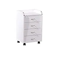 inter link - caisson de bureau 4 tiroirs sur roulettes meuble rangement mobile vernis lxpxh: 40x36x65 cm blanc pronti