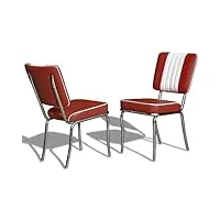 bel air lot de 2 chaises de cuisine, de salle à manger, de bureau, style années 50, ruby/blanc