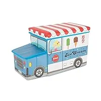 bieco boîte de rangement camion à glace pour enfants avec siège rembourré | coffret à jouets unisexe avec couvercle | coffre pliable bleu & blanc | boîte de rangement pliable de 47 l | ref. 04000510